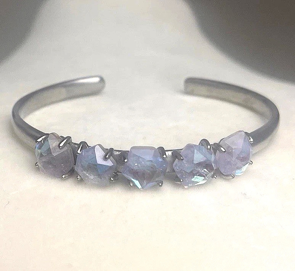 Kendra Scott Aurora Opal Hexagon Link Bracelet Silver Tone Cuff Open Bangle RARE